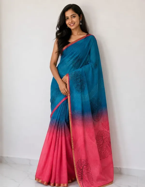 Blue_And_Pink_Cotton_Linen_Saree_For_Women