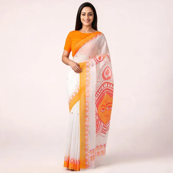 White_And_Yellow__Cotton_Linen_Saree_For_Women