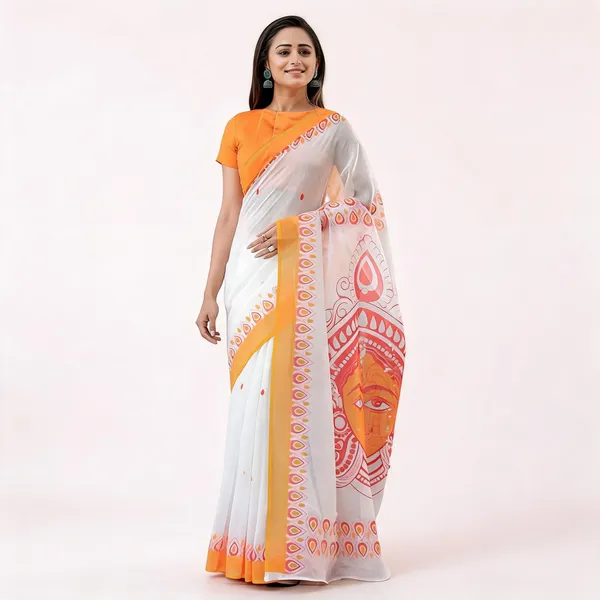 White_And_Yellow__Cotton_Linen_Saree_For_Women