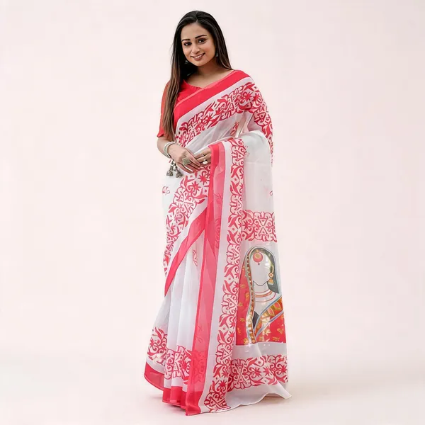 Pink_And_White_Cotton_Linen_Saree_For_Women