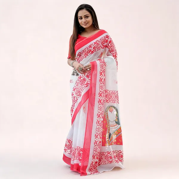Pink_And_White_Cotton_Linen_Saree_For_Women