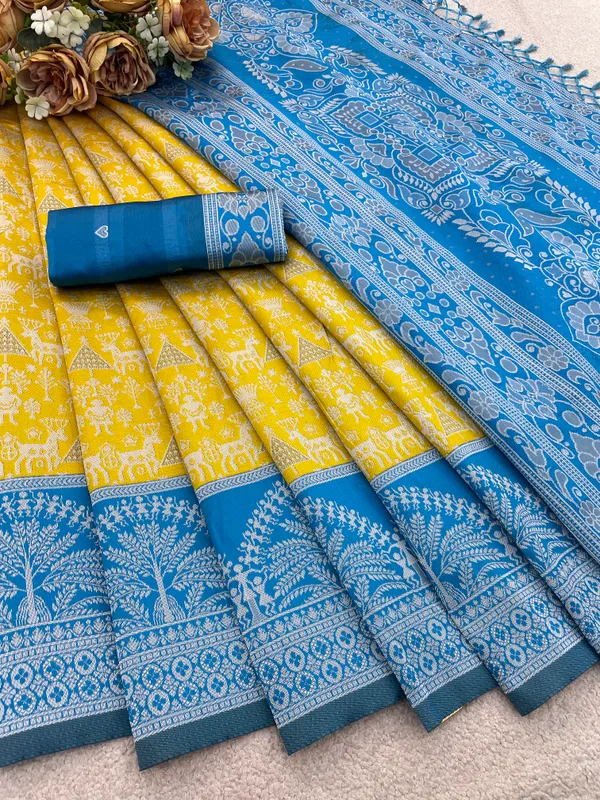 Yellow_And_Blue_Banarasi_Art_Silk_Saree_For_Women