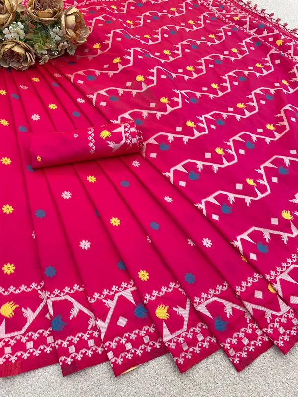 Pink_Soft_Kanchipuram_Litchi_Korvai_Silk_Saree_For_Women