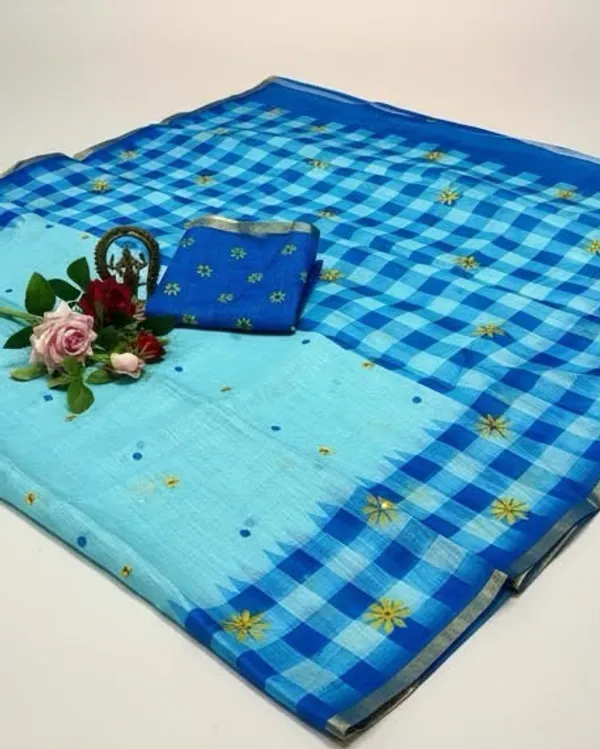 Blue_Cotton_Linen_Saree_For_Women