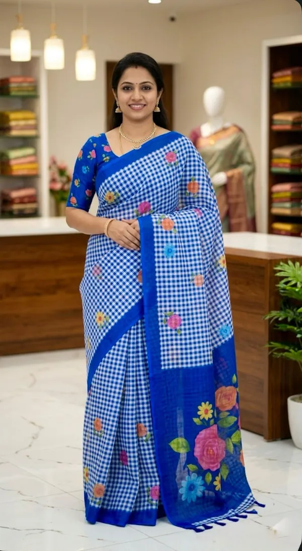 Blue_Cotton_Linen_Saree_For_Women