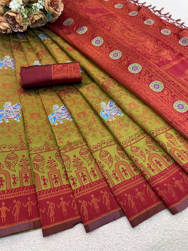 Olive_And_Brown_Banarasi_Art_Silk_Saree_For_Women