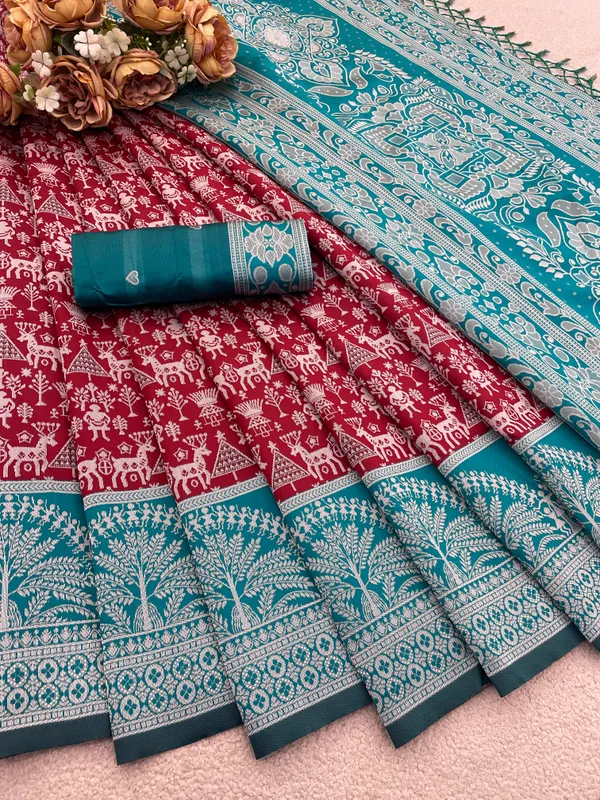 Maroon_And_Blue_Banarasi_Art_Silk_Saree_For_Women