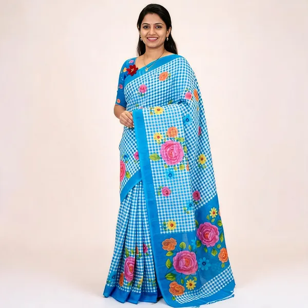 Blue__Cotton_Linen_Saree_For_Women