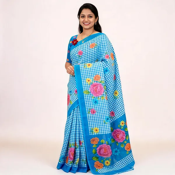 Blue__Cotton_Linen_Saree_For_Women