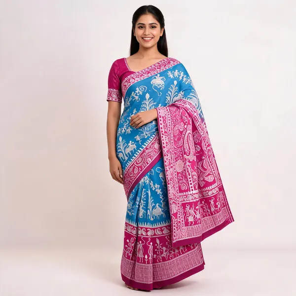 Blue_And_Pink_Banarasi_Art_Silk_Saree_For_Women