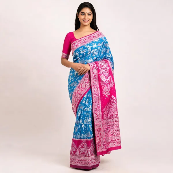 Blue_And_Pink_Banarasi_Art_Silk_Saree_For_Women