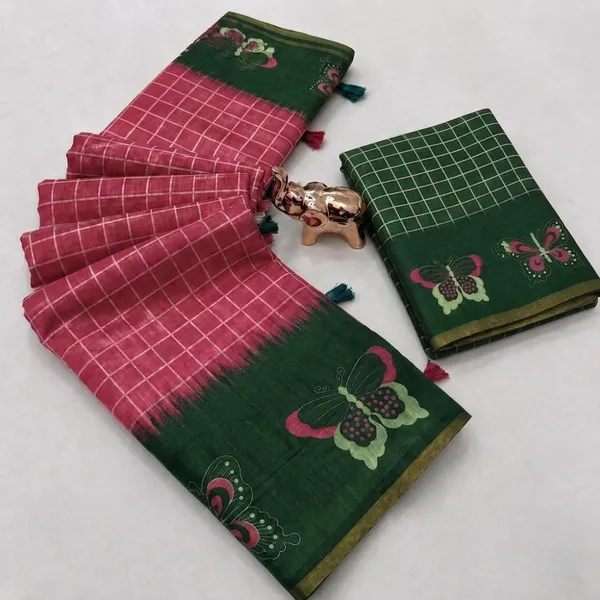 Pink_And_Green_Cotton_Linen_Saree_For_Women