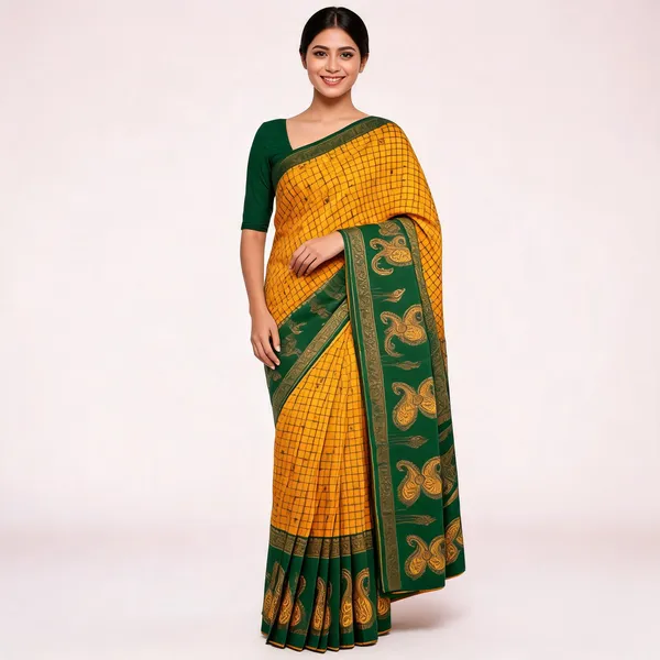Yellow_And_Green_Kanjeevaram_Banarasi_Silk_Saree_For_Women