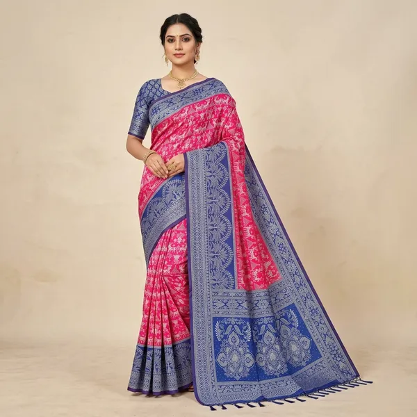 Blue_And_Pink_Banarasi_Art_Silk_Saree_For_Women