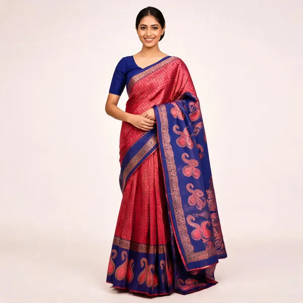 Red_And_Blue_Kanjeevaram_Banarasi_Silk_Saree_For_Women