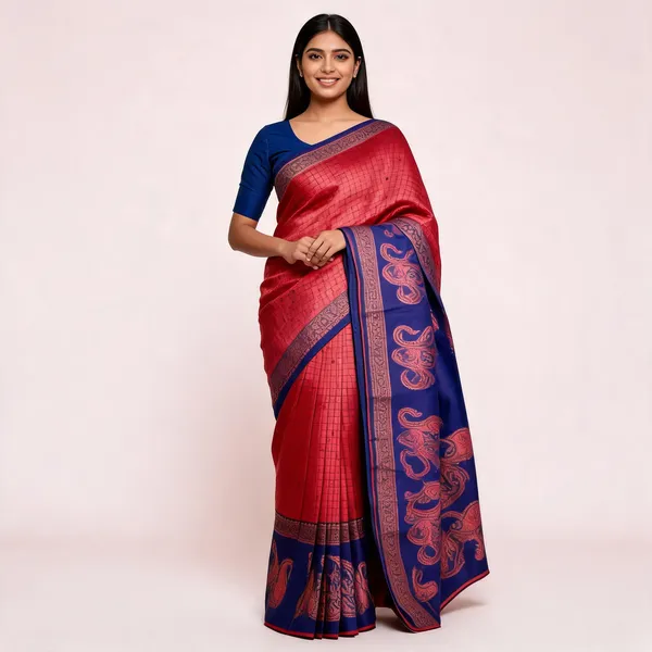 Red_And_Blue_Kanjeevaram_Banarasi_Silk_Saree_For_Women