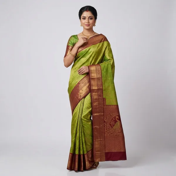 Olive_Green_Kanjeevaram_Banarasi_Silk_Saree_For_Women