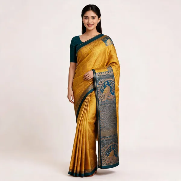 Yellow_Kanjeevaram_Banarasi_Silk_Saree_For_Women