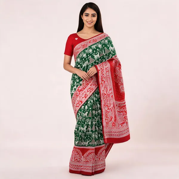 Green_And_Red_Banarasi_Art_Silk_Saree_For_Women