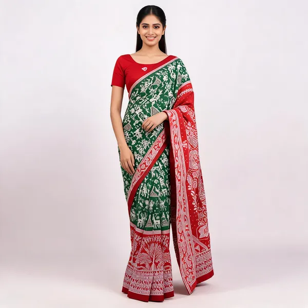 Green_And_Red_Banarasi_Art_Silk_Saree_For_Women