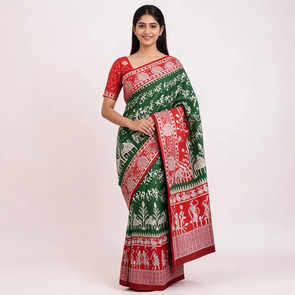 Green_And_Red_Banarasi_Art_Silk_Saree_For_Women