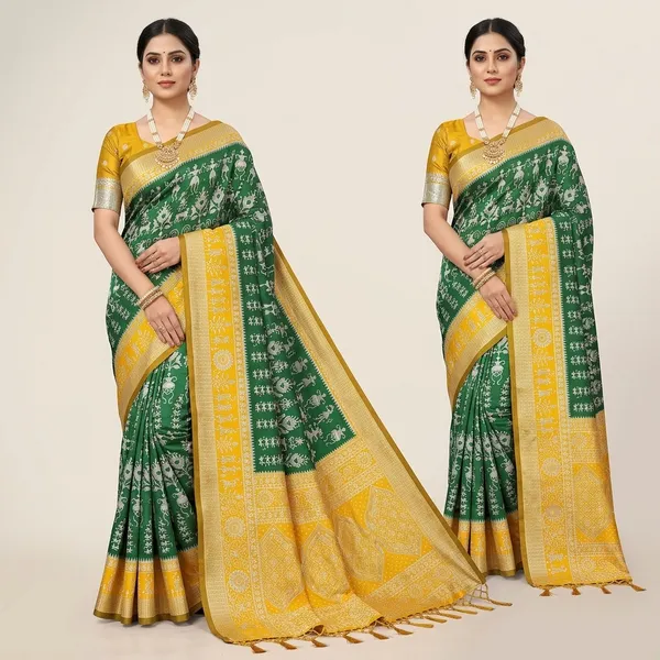 Green_And_Yellow_Banarasi_Art_Silk_Saree_For_Women