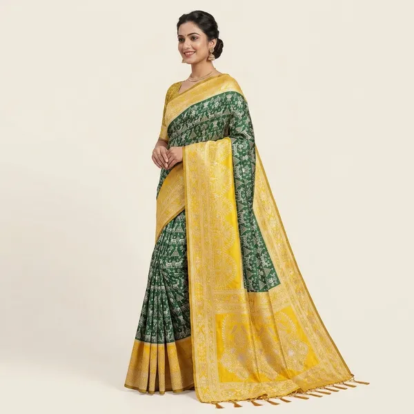 Green_And_Yellow_Banarasi_Art_Silk_Saree_For_Women