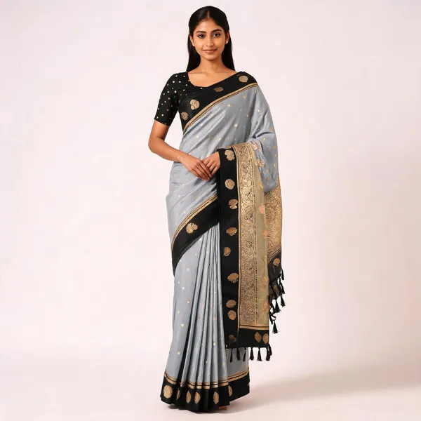 Grey_And_Black_Lightweight_Soft_Kanjeevaram_Silk_Saree_For_Women