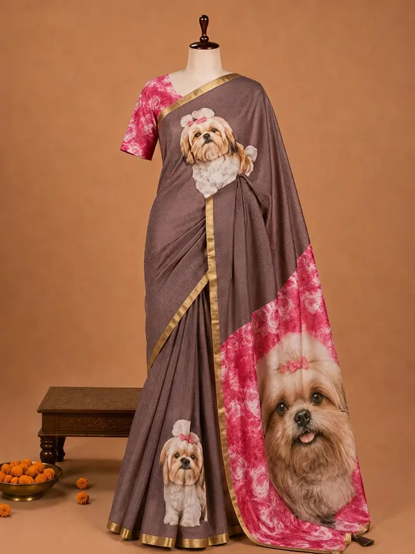 Brown__Cotton_Linen_Saree_For_Women