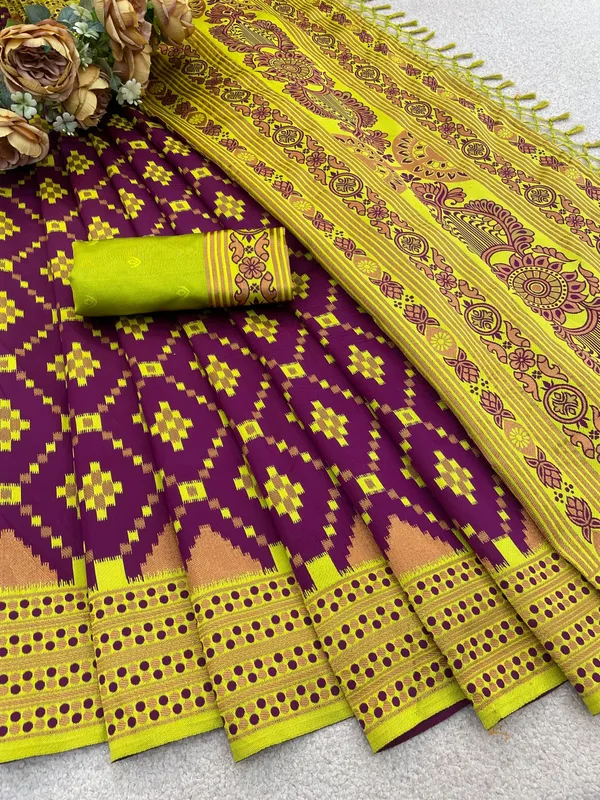 Wine_And_Green_Banarasi_Art_Silk_Saree_For_Women