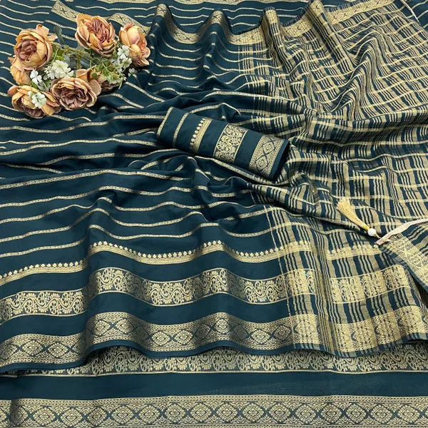 Teal_And_Green_Crepe_Silk_Saree_For_Women