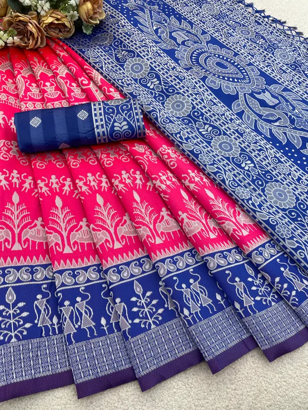 Blue_And_Pink_Banarasi_Art_Silk_Saree_For_Women