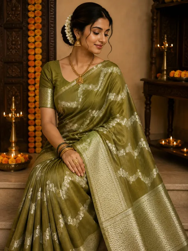 Olive_Green_Lightweight_Soft_Kanjeevaram_Silk_Saree_For_Women