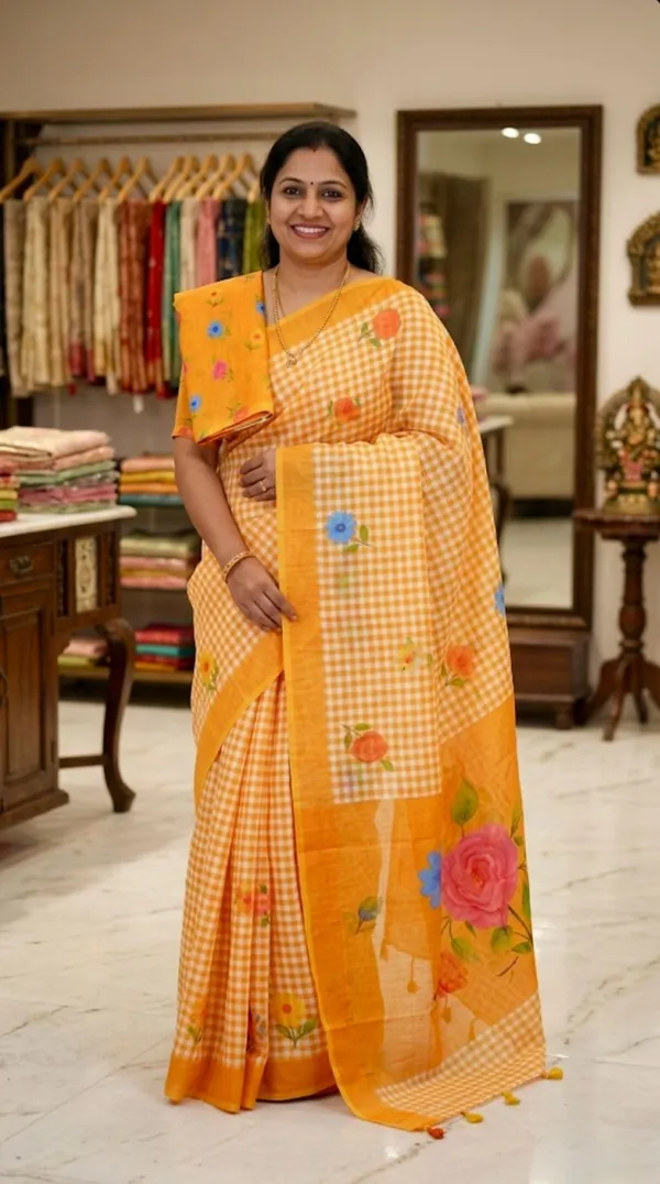 Yellow__Cotton_Linen_Saree_For_Women