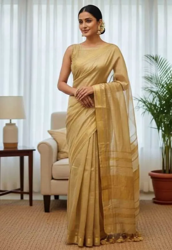 Linen_Zari_Saree_For_Women_Kerala_Style_Soft_Linen_Silk_Blend_Saree_With_Rich_Zari_Border_And_Tassels_Light_Weight_Saree_With_Blouse_Piece