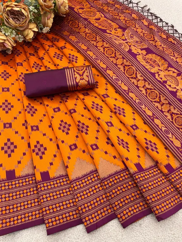Orange_And_Brown_Banarasi_Art_Silk_Saree_For_Women