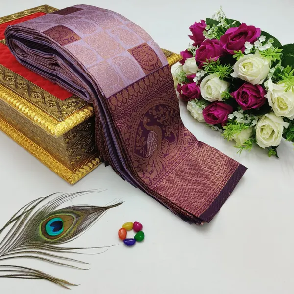 Peach_And_Brown_Kanjeevaram_Banarasi_Silk_Saree_For_Women