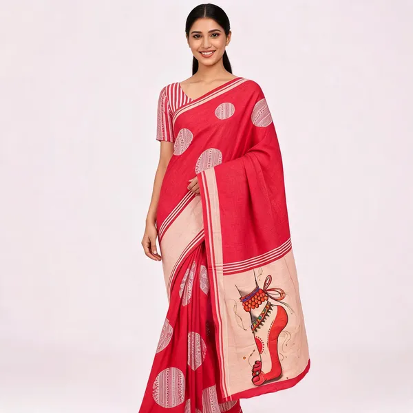 Red__Cotton_Linen_Saree_For_Women