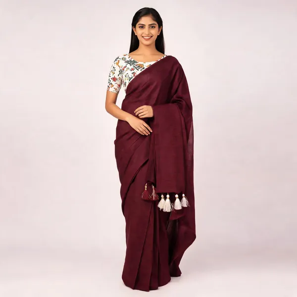 Maroon_Khadi_Cotton_Saree_For_Women