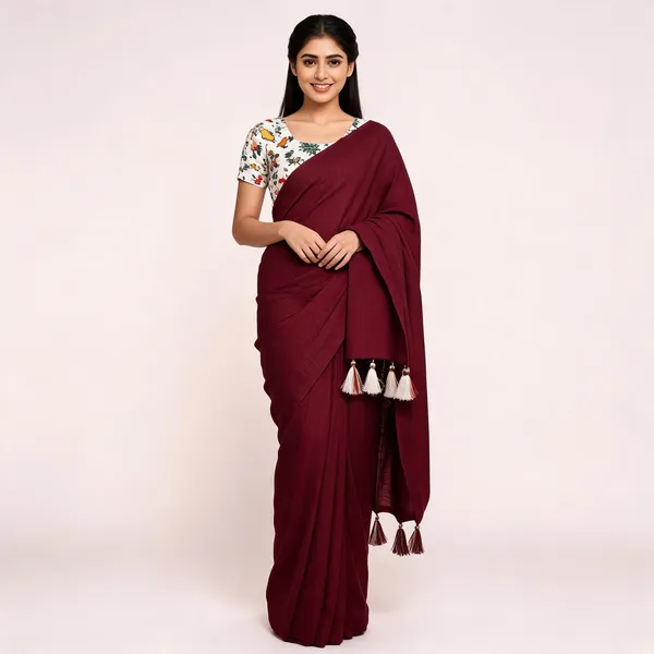 Maroon_Khadi_Cotton_Saree_For_Women