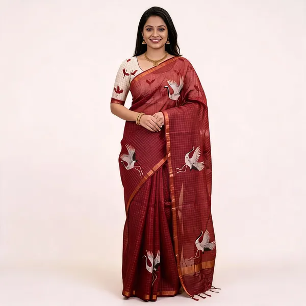 Maroon_Cotton_Linen_Saree_For_Women