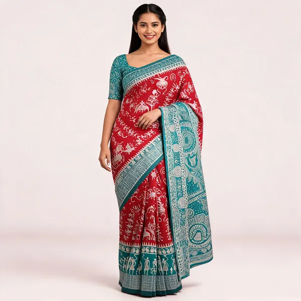 Red_And_Teal_Banarasi_Art_Silk_Saree_For_Women