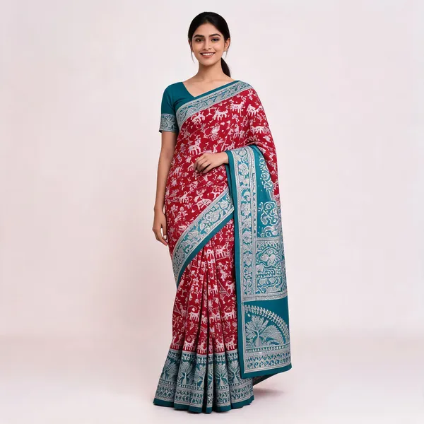 Maroon_And_Blue_Banarasi_Art_Silk_Saree_For_Women