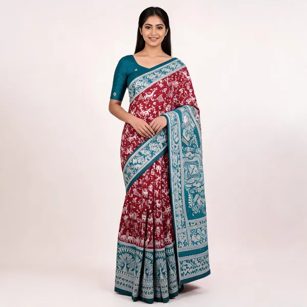 Maroon_And_Blue_Banarasi_Art_Silk_Saree_For_Women