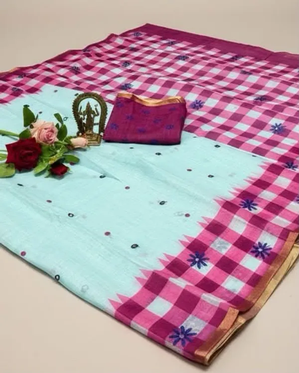 Sky_Blue_Cotton_Linen_Saree_For_Women