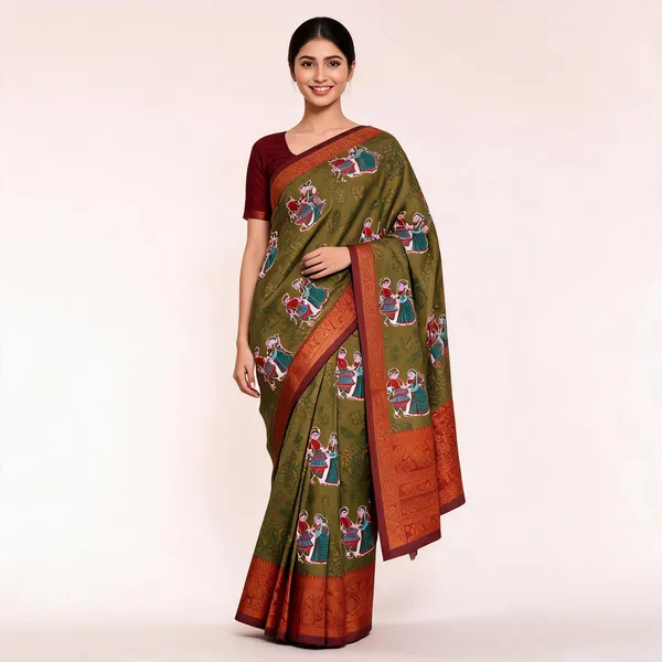 Olive_Green_Banarasi_Art_Silk_Saree_For_Women