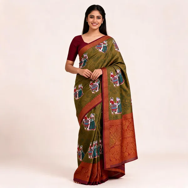Olive_Green_Banarasi_Art_Silk_Saree_For_Women