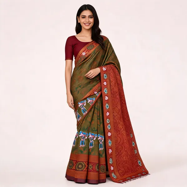 Olive_Green_Banarasi_Art_Silk_Saree_For_Women