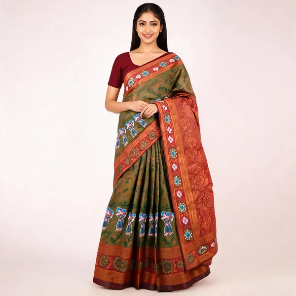 Olive_Green_Banarasi_Art_Silk_Saree_For_Women