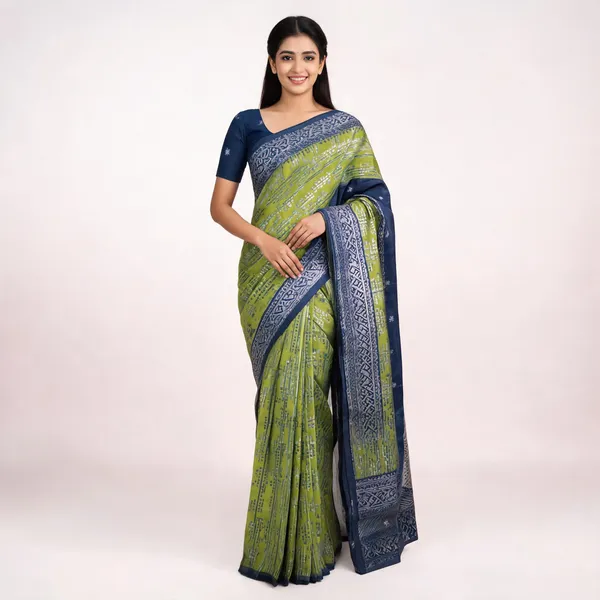 Green_And_Navy_Blue_Kanjeevaram_Banarasi_Silk_Saree_For_Women